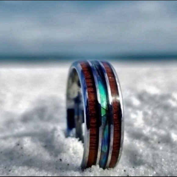 New Unisex Tungsten Hawaiian Koa Wood Abalone … - Picture 3 of 6